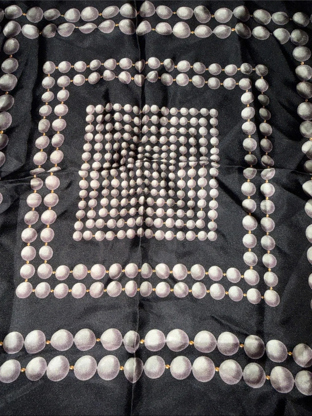 Vintage Talbots New Black and Pearl Pattern Decorative Scarf 100% Silk